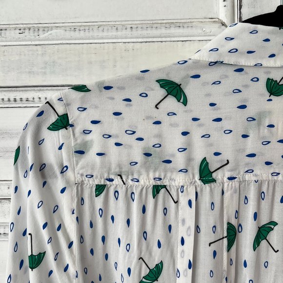 Anthropologie | Maeve Long Sleeve Whimsical Umbrellas & Rain Drops Blous… - Picture 8 of 8